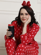 Red Polka Dots Winter Night Suit