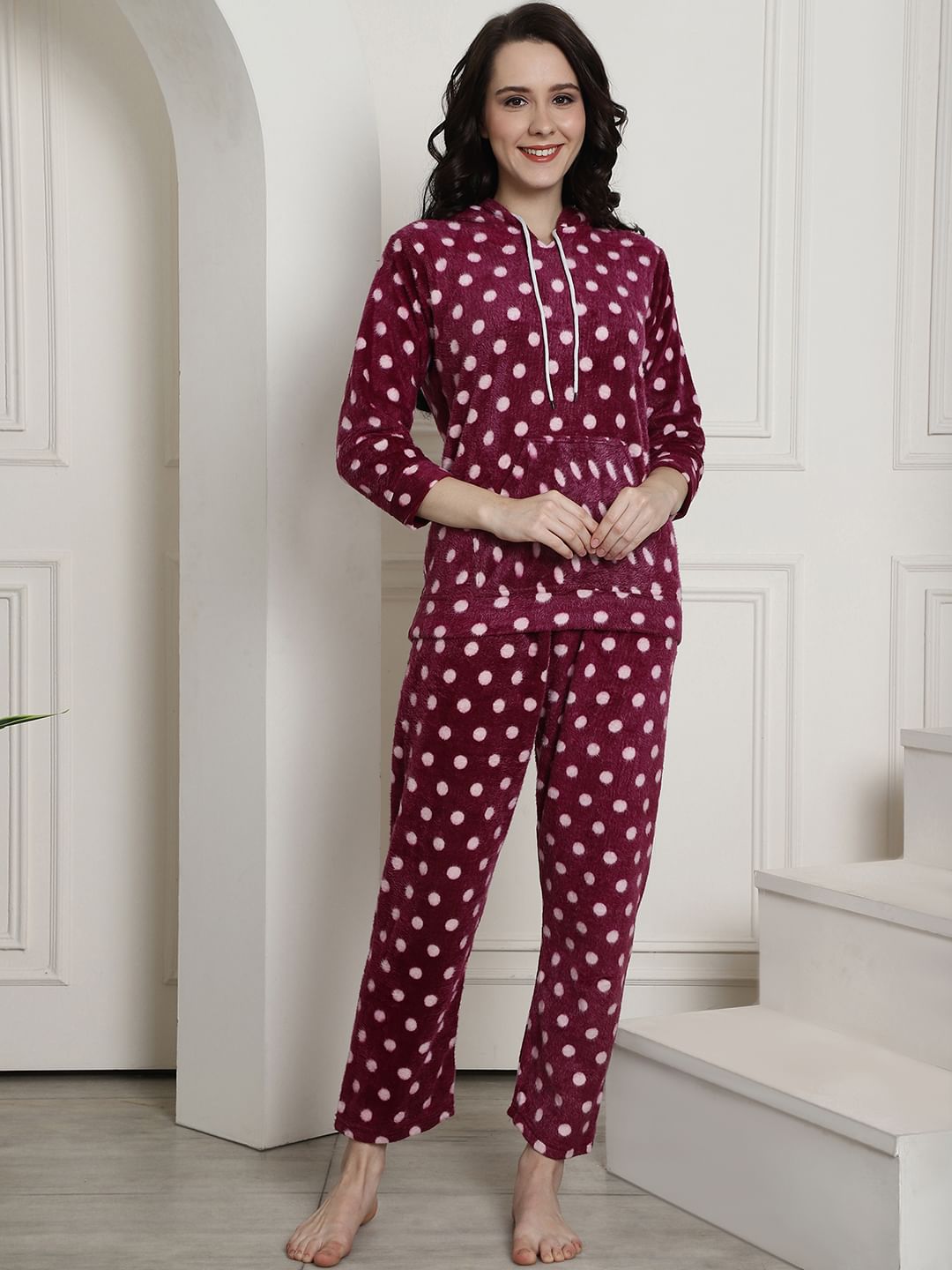 Purple Polka Dots Winter Night Suit