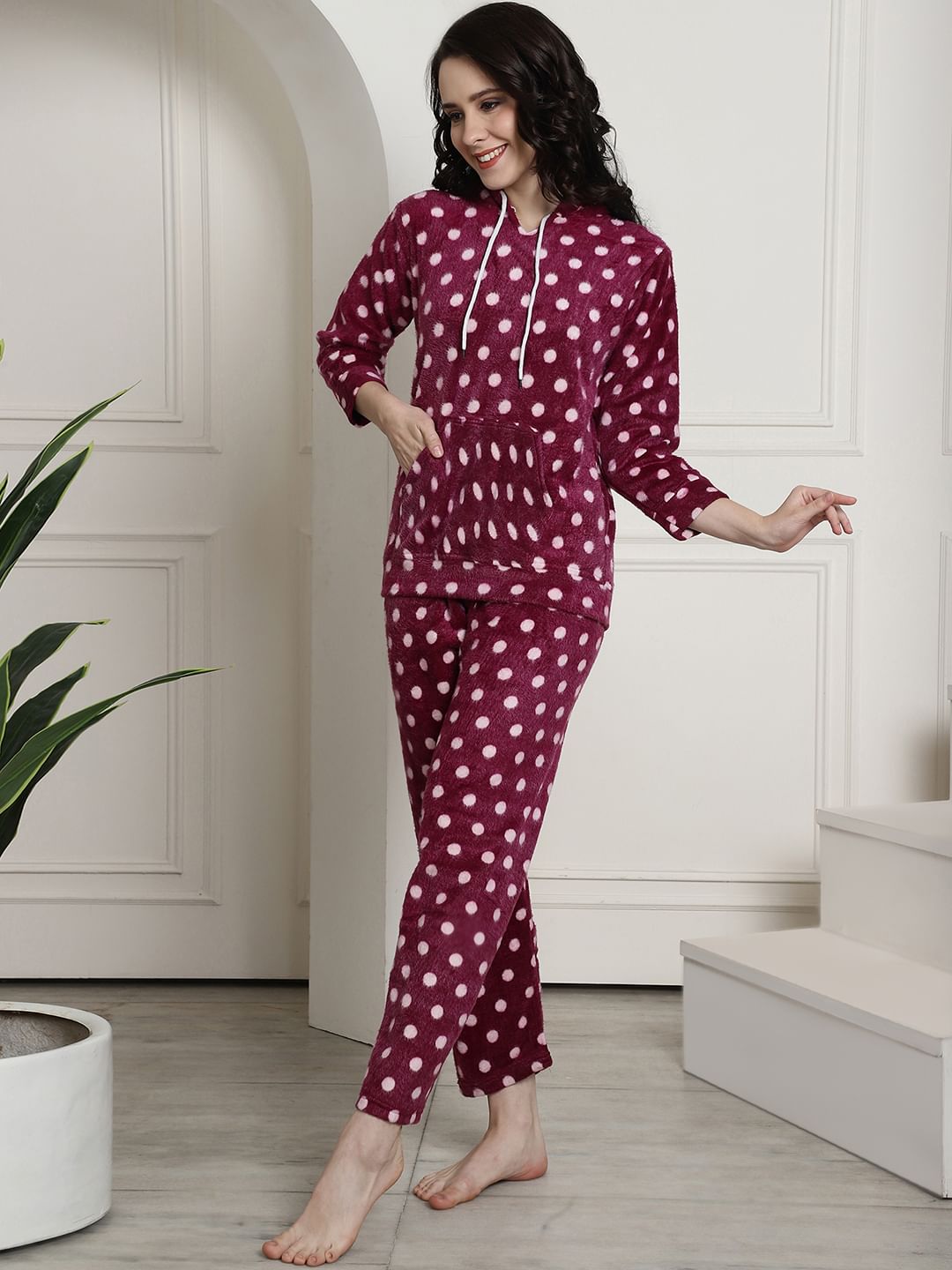 Purple Polka Dots Winter Night Suit
