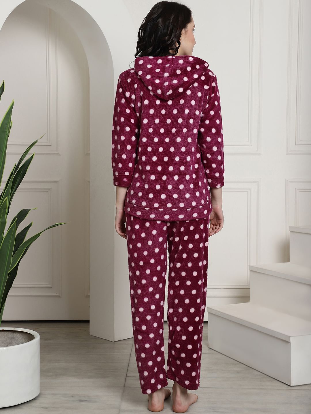 Purple Polka Dots Winter Night Suit