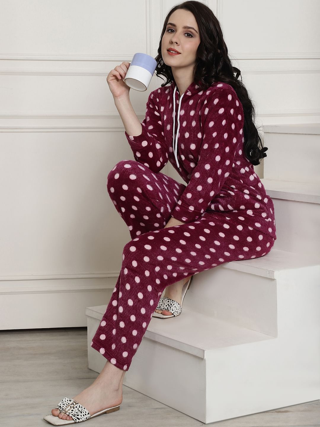 Purple Polka Dots Winter Night Suit