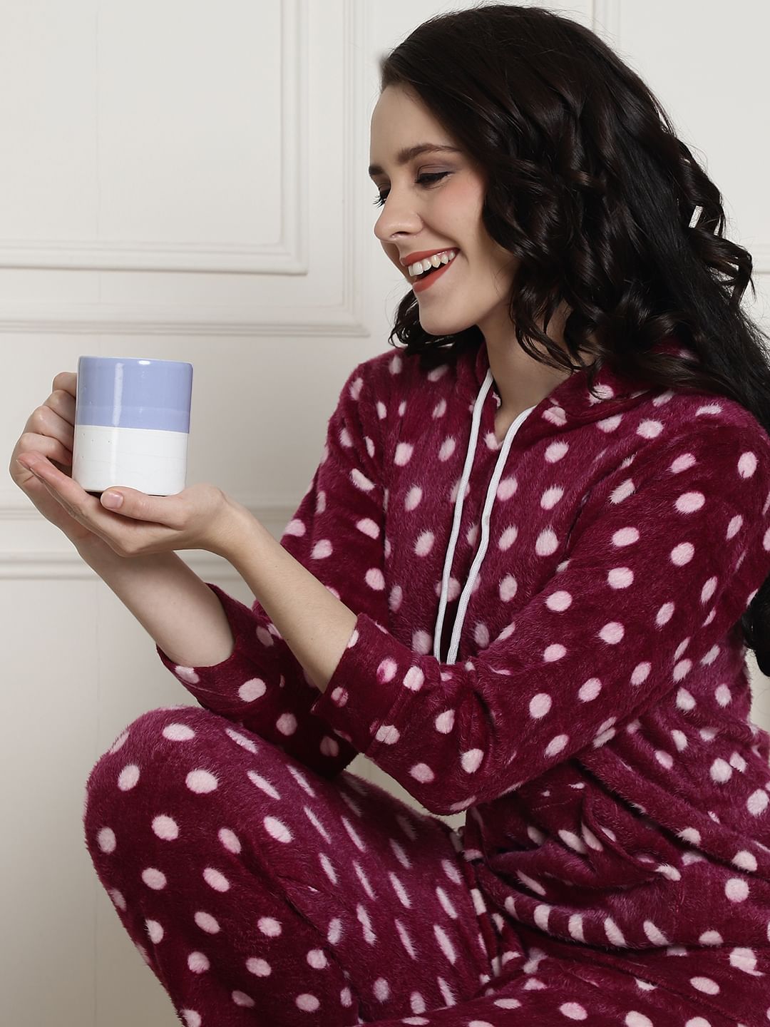 Purple Polka Dots Winter Night Suit
