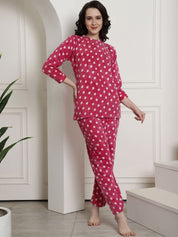 Pink Polka Dots Winter Night Suit
