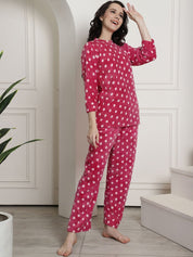 Pink Polka Dots Winter Night Suit