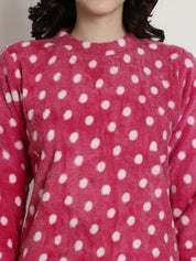 Pink Polka Dots Winter Night Suit