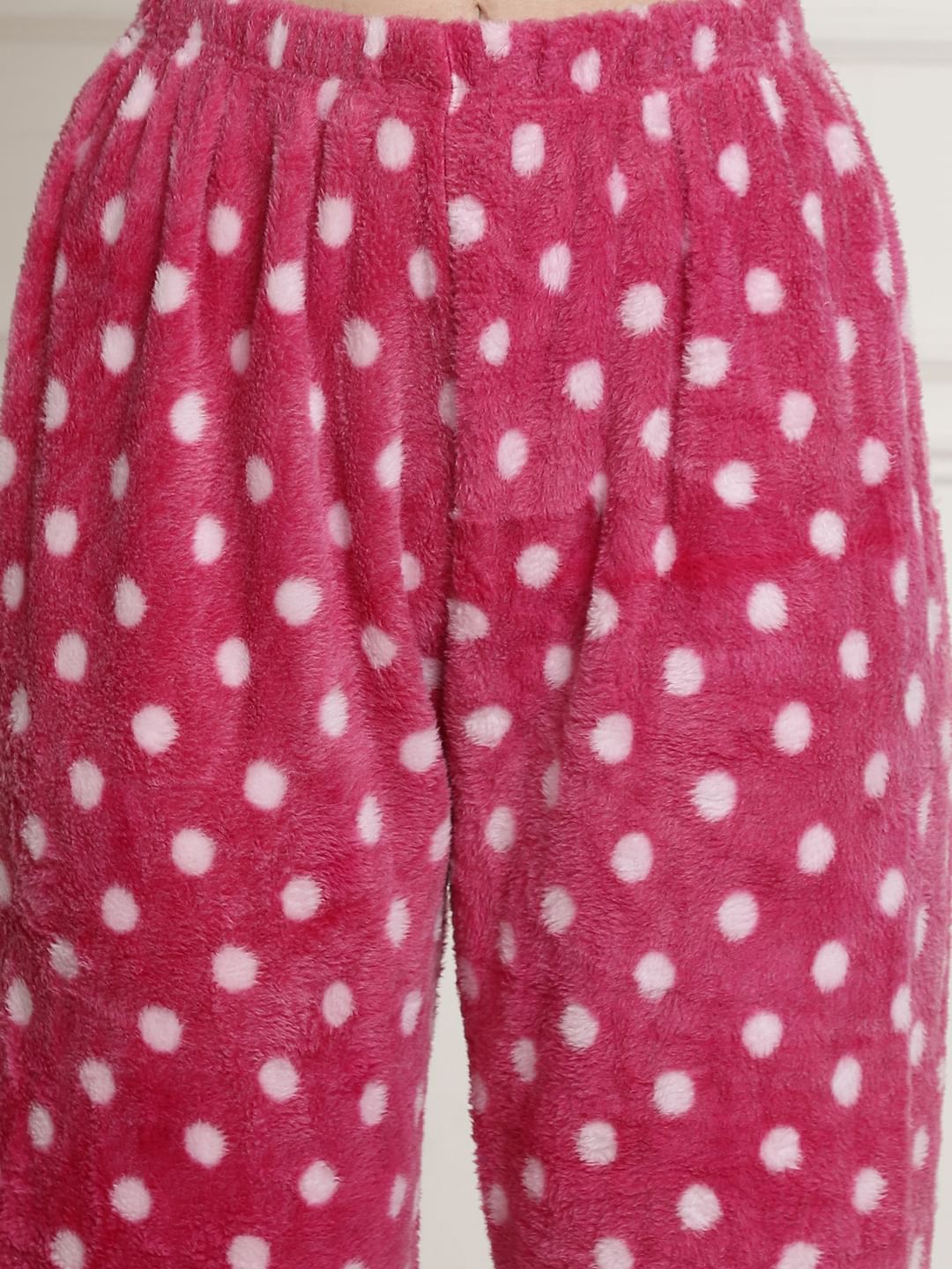 Pink Polka Dots Winter Night Suit