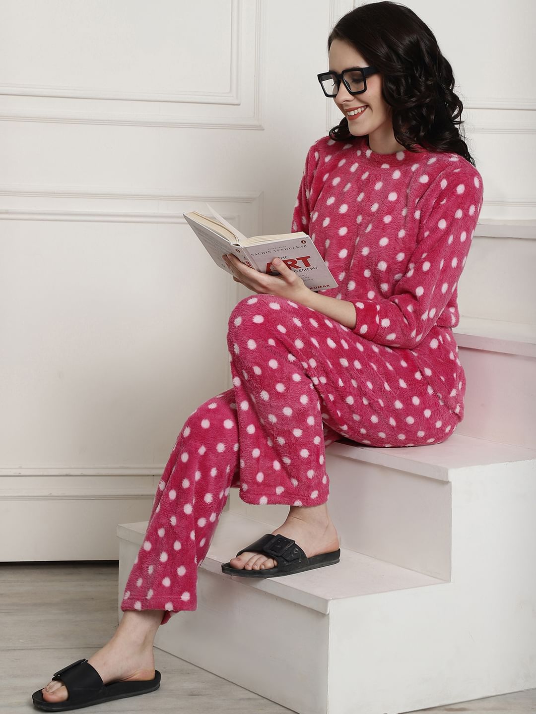 Pink Polka Dots Winter Night Suit