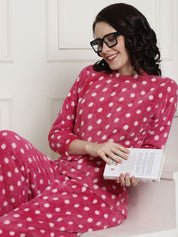 Pink Polka Dots Winter Night Suit