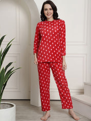 Red Polka Dots Winter Night Suit