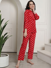 Red Polka Dots Winter Night Suit
