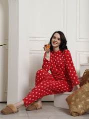 Red Polka Dots Winter Night Suit
