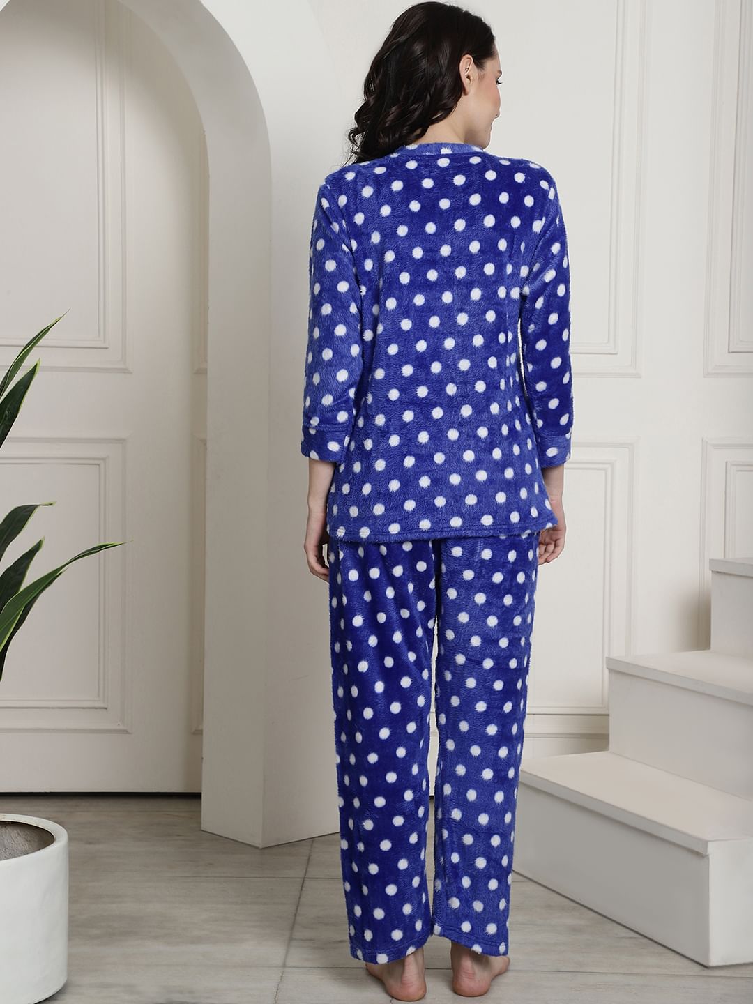 Blue Polka Dots Winter Night Suit