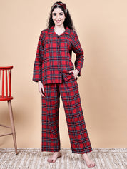 Red Checkered Flannel Night Suit