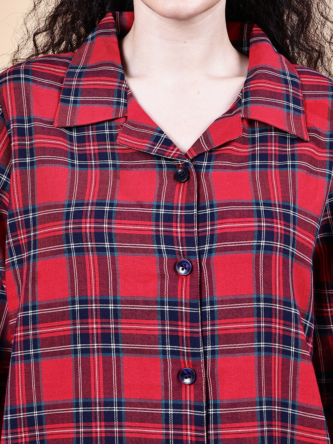 Red Checkered Flannel Night Suit