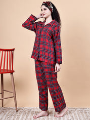 Red Checkered Flannel Night Suit