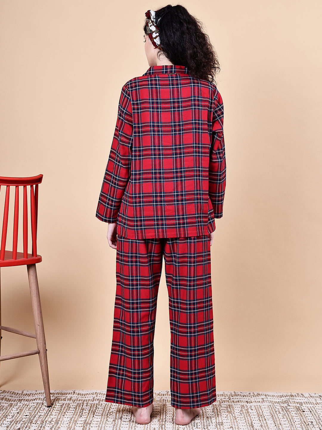 Red Checkered Flannel Night Suit