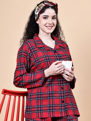 Red Checkered Flannel Night Suit