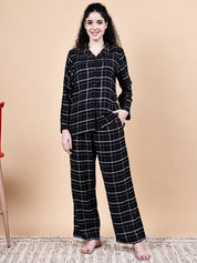 Black Checkered Flannel Night Suit