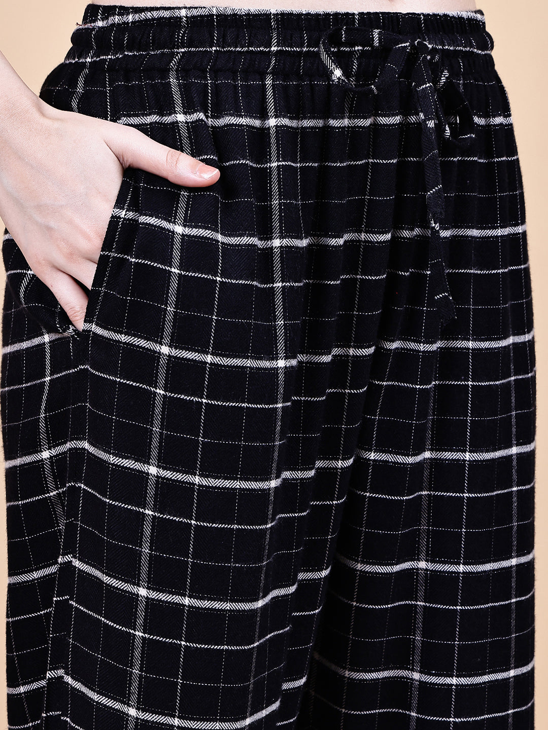 Black Checkered Flannel Night Suit