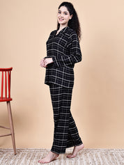 Black Checkered Flannel Night Suit