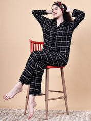 Black Checkered Flannel Night Suit