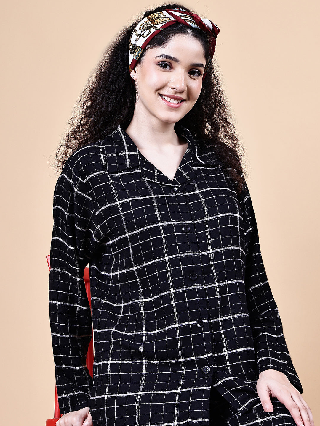 Black Checkered Flannel Night Suit