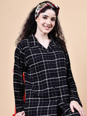 Black Checkered Flannel Night Suit