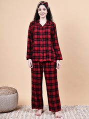 Red Checkered Flannel Night Suit
