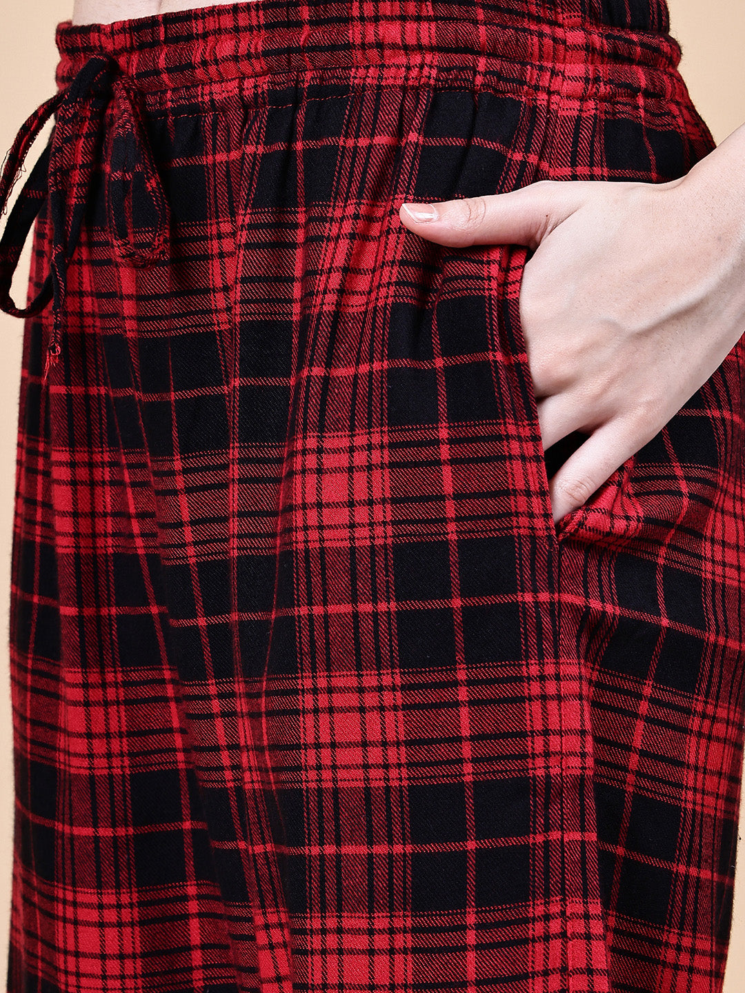 Red Checkered Flannel Night Suit