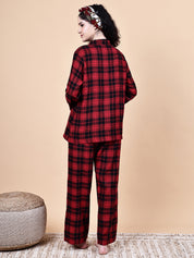 Red Checkered Flannel Night Suit