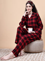 Red Checkered Flannel Night Suit