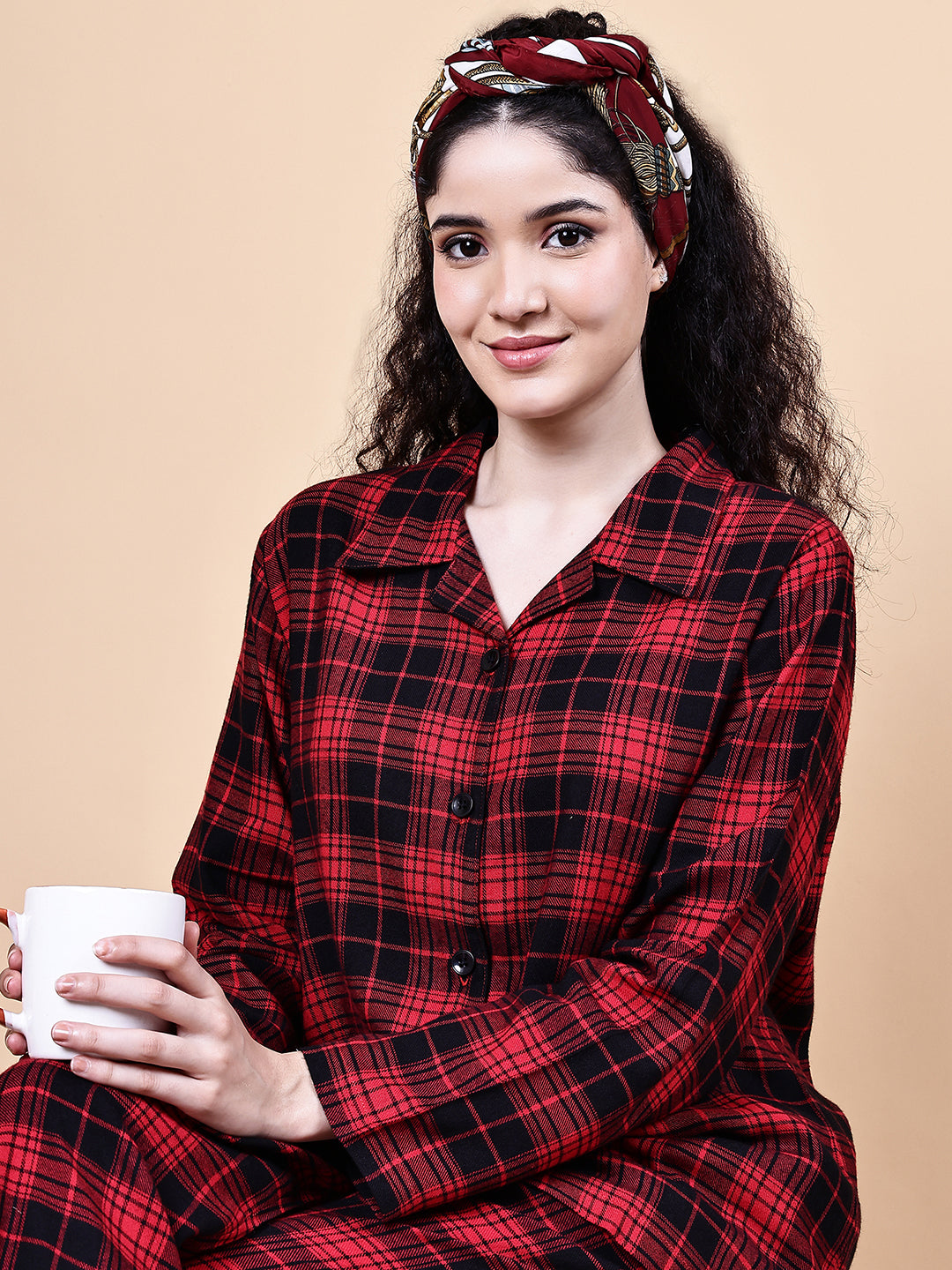 Red Checkered Flannel Night Suit