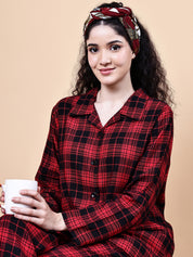 Red Checkered Flannel Night Suit