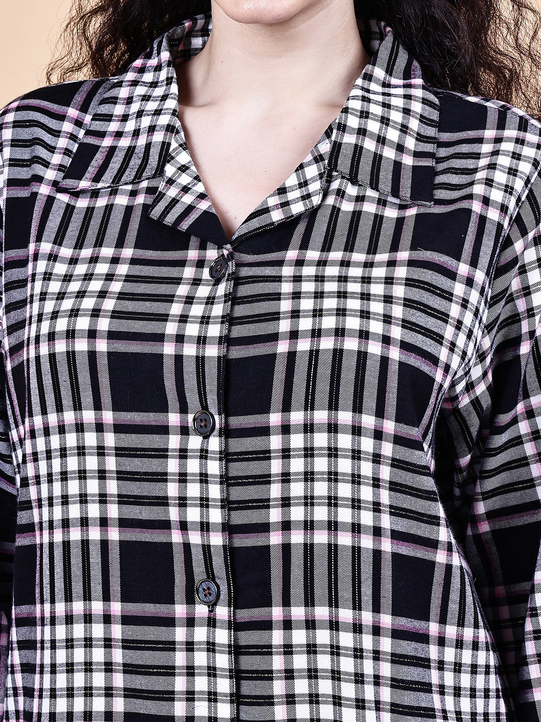 Black Checkered Flannel Night Suit