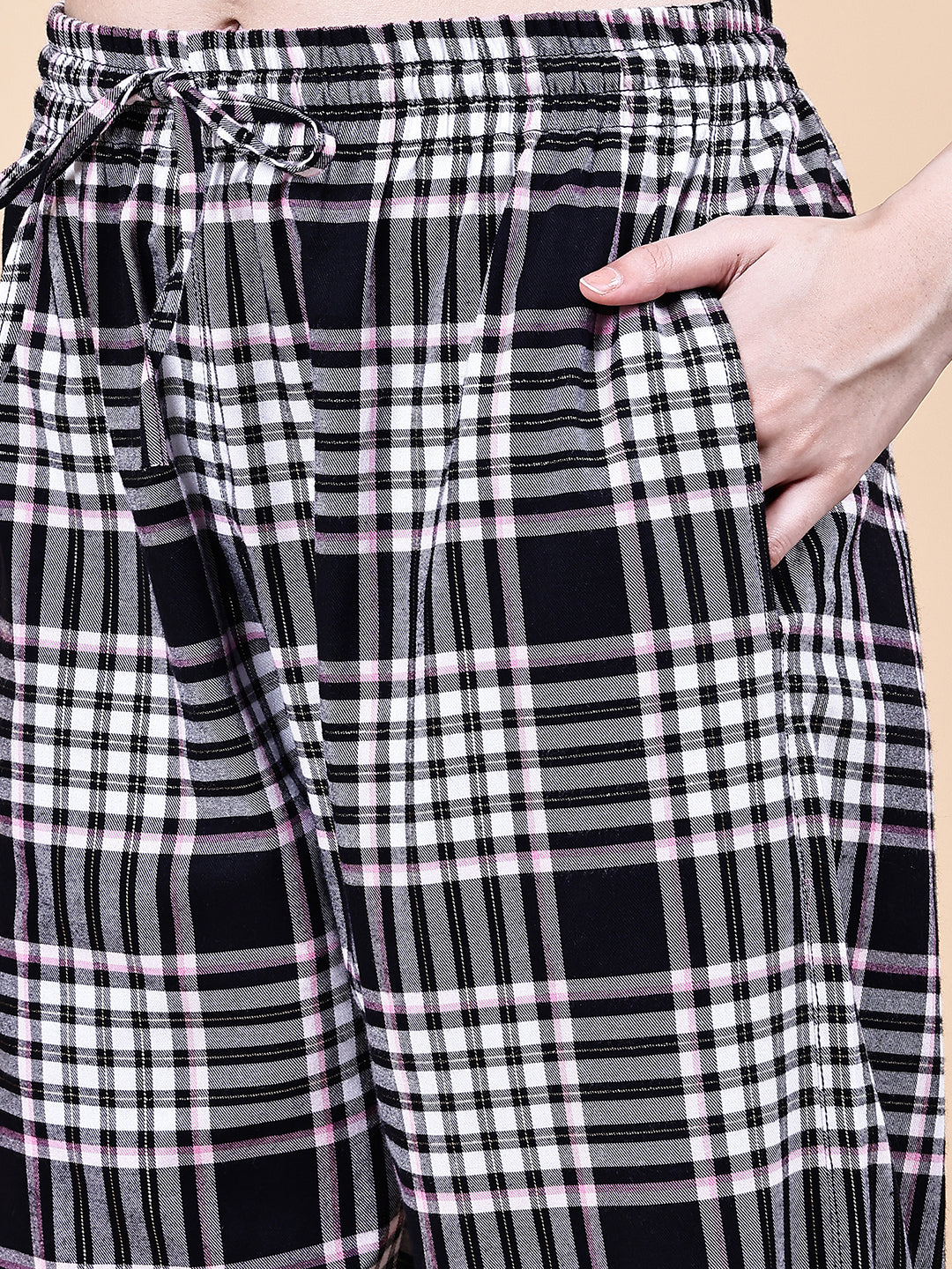 Black Checkered Flannel Night Suit