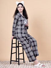 Black Checkered Flannel Night Suit