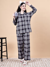 Black Checkered Flannel Night Suit
