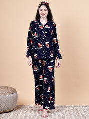 Navy Blue Christmas  Flannel Night Suit