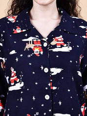 Navy Blue Christmas  Flannel Night Suit