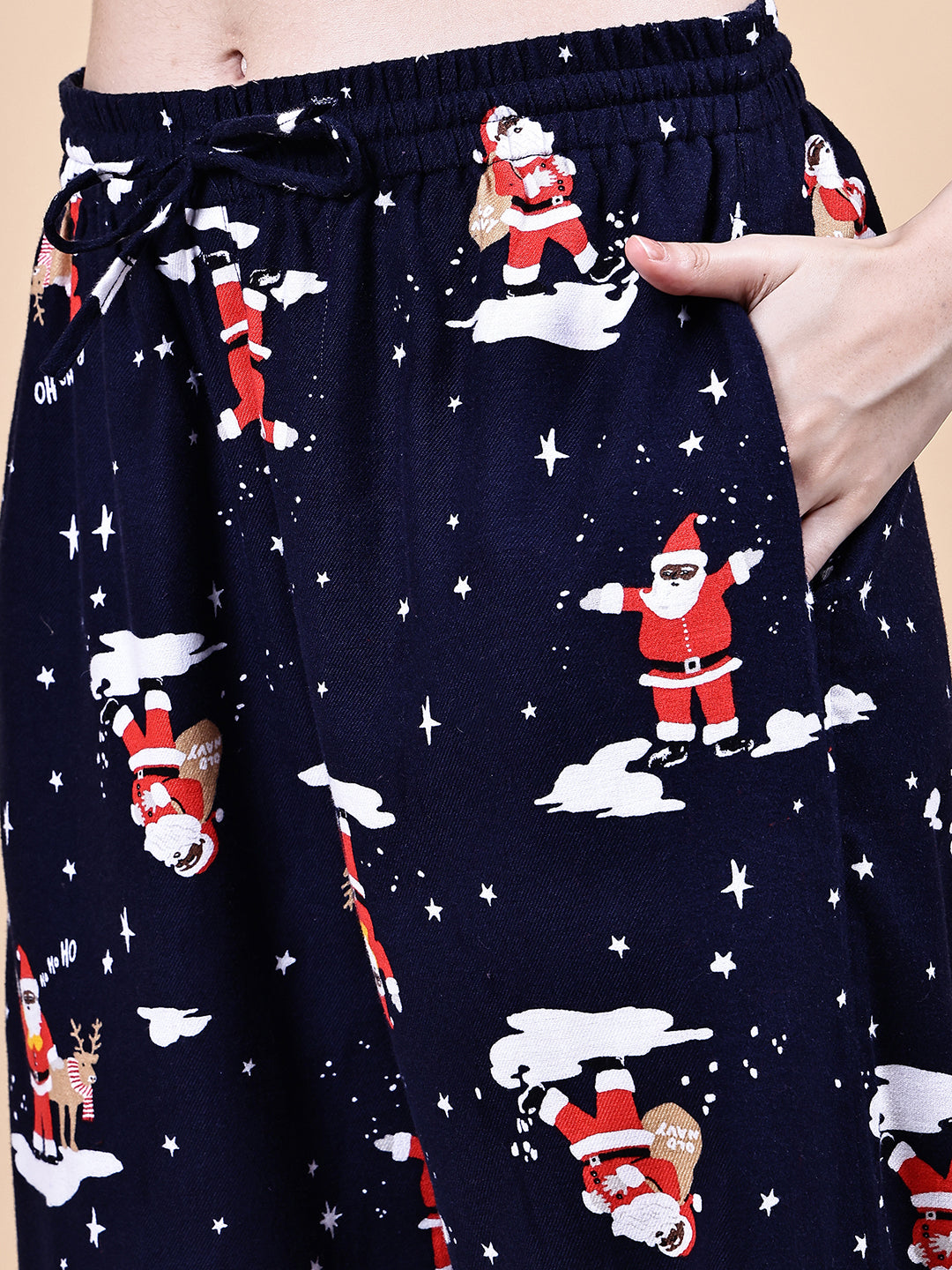 Navy Blue Christmas  Flannel Night Suit