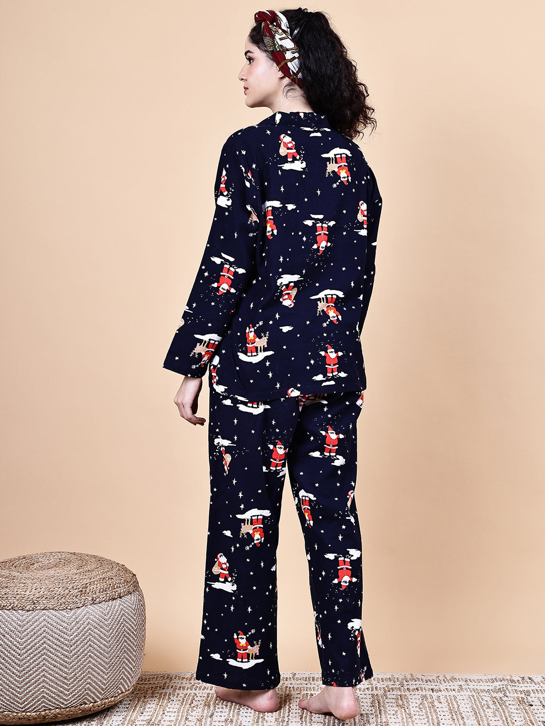 Navy Blue Christmas  Flannel Night Suit
