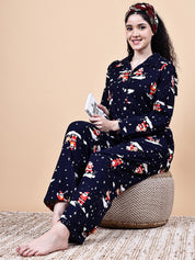 Navy Blue Christmas  Flannel Night Suit