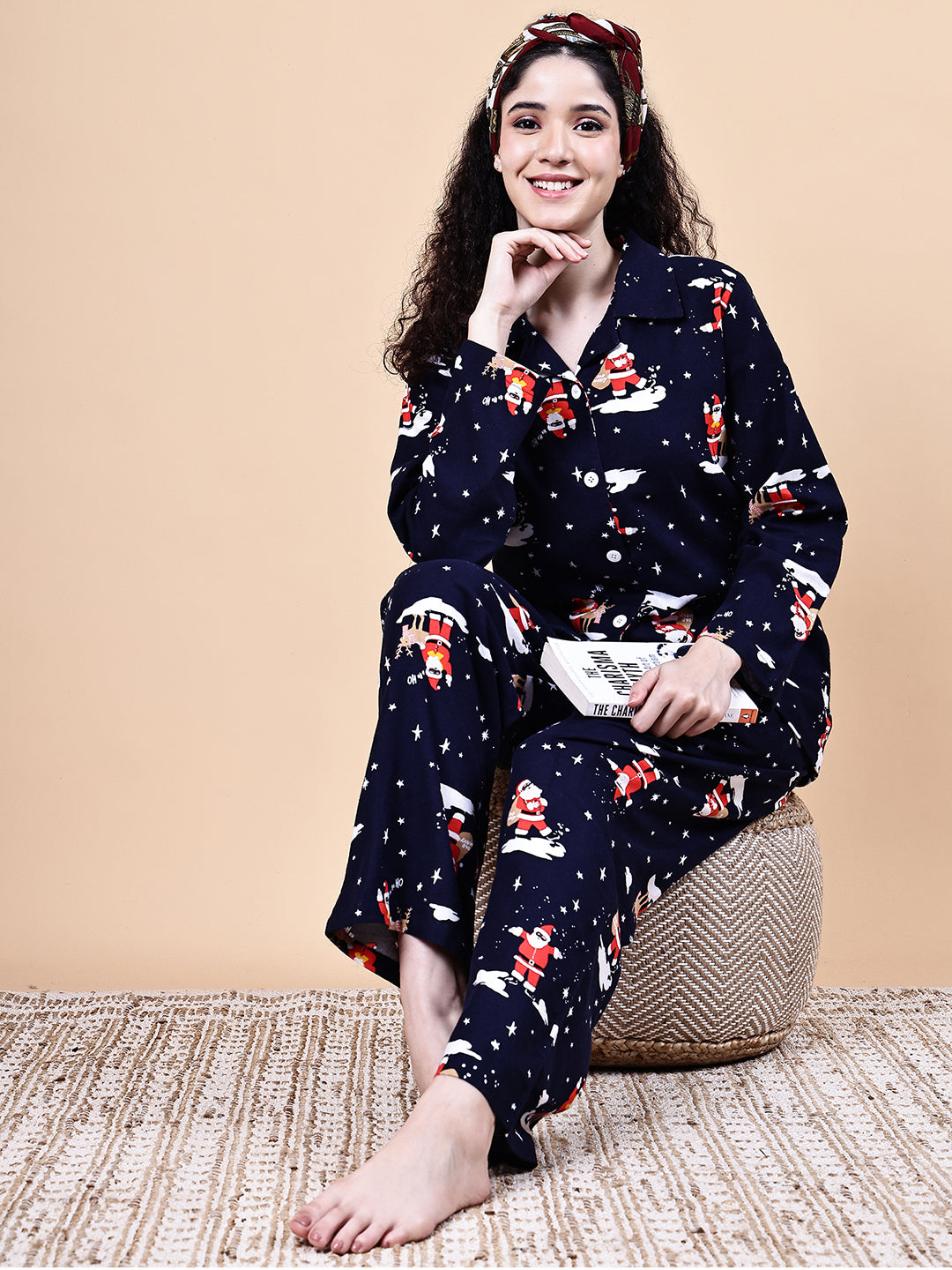 Navy Blue Christmas  Flannel Night Suit