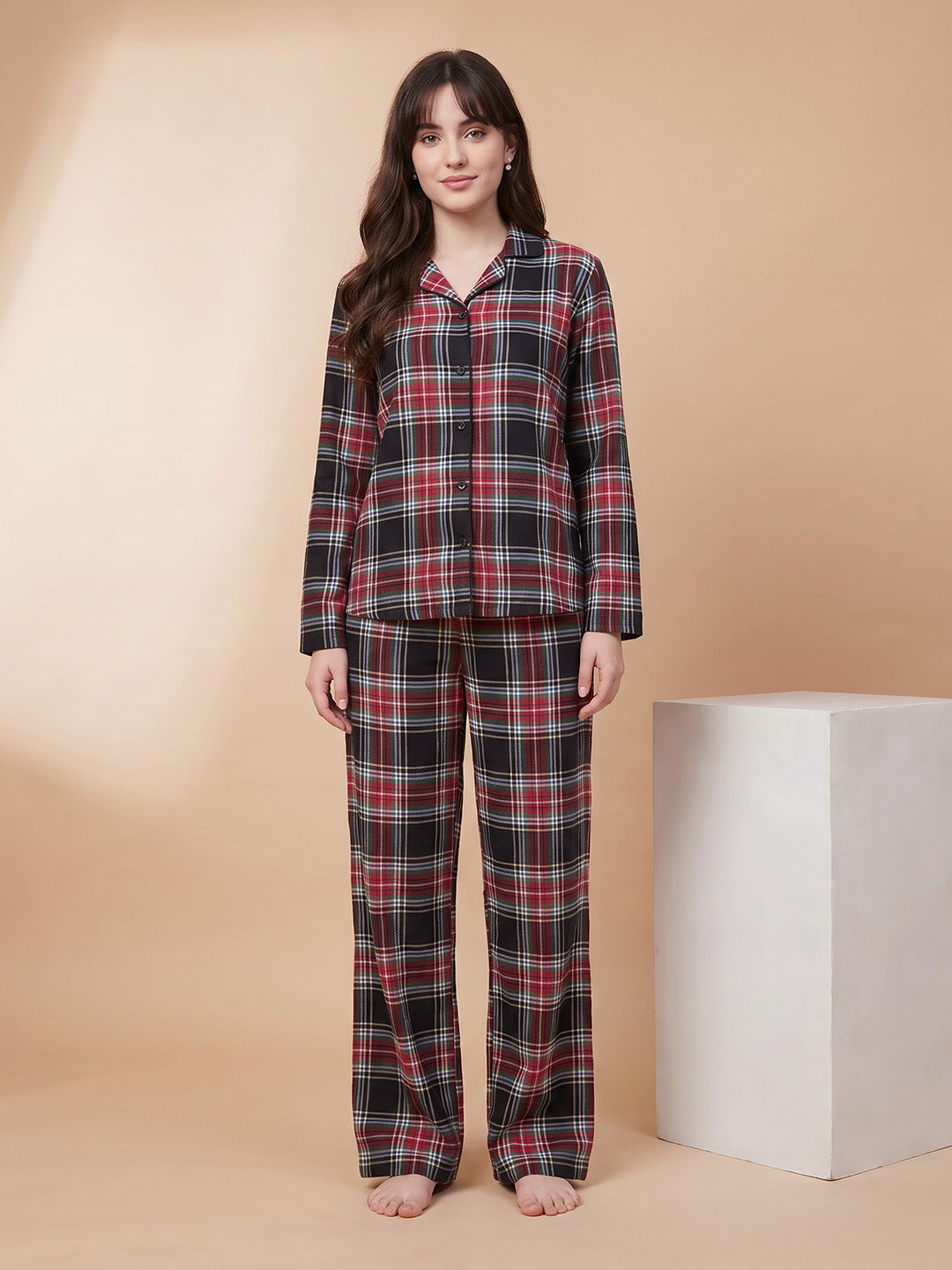 Multicolor Checkered Flannel Flannel Night Suit