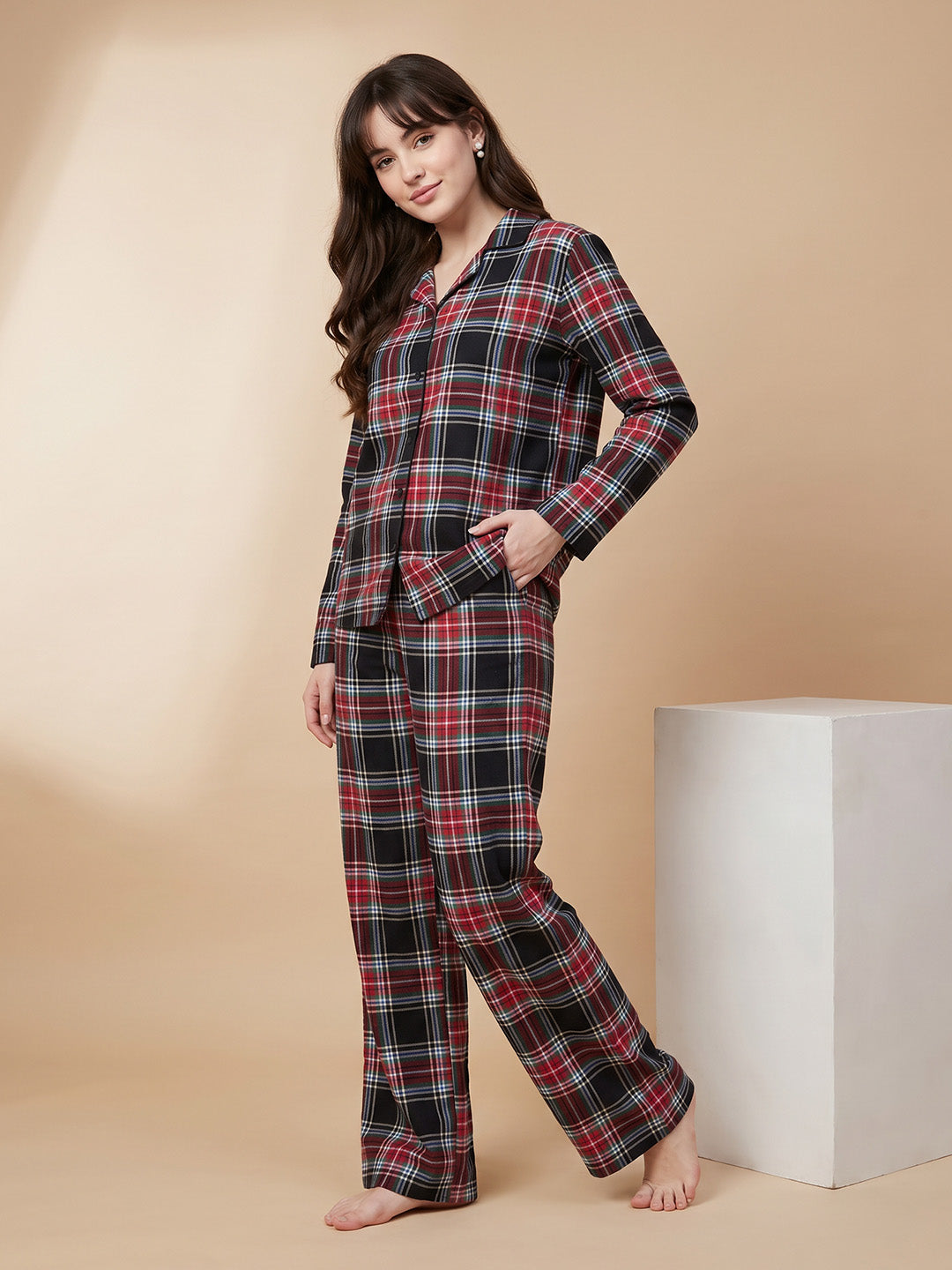 Multicolor Checkered Flannel Flannel Night Suit