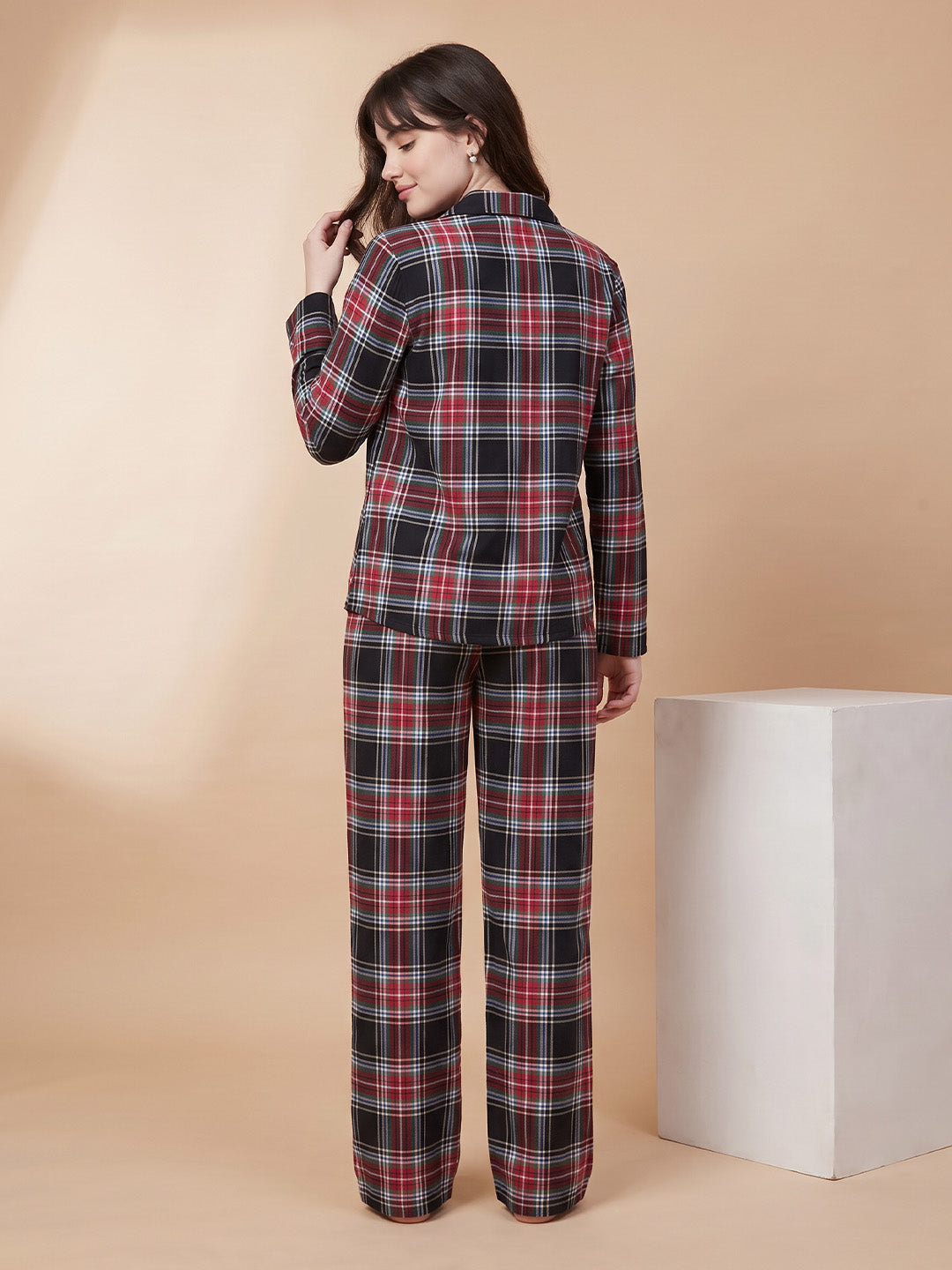 Multicolor Checkered Flannel Flannel Night Suit