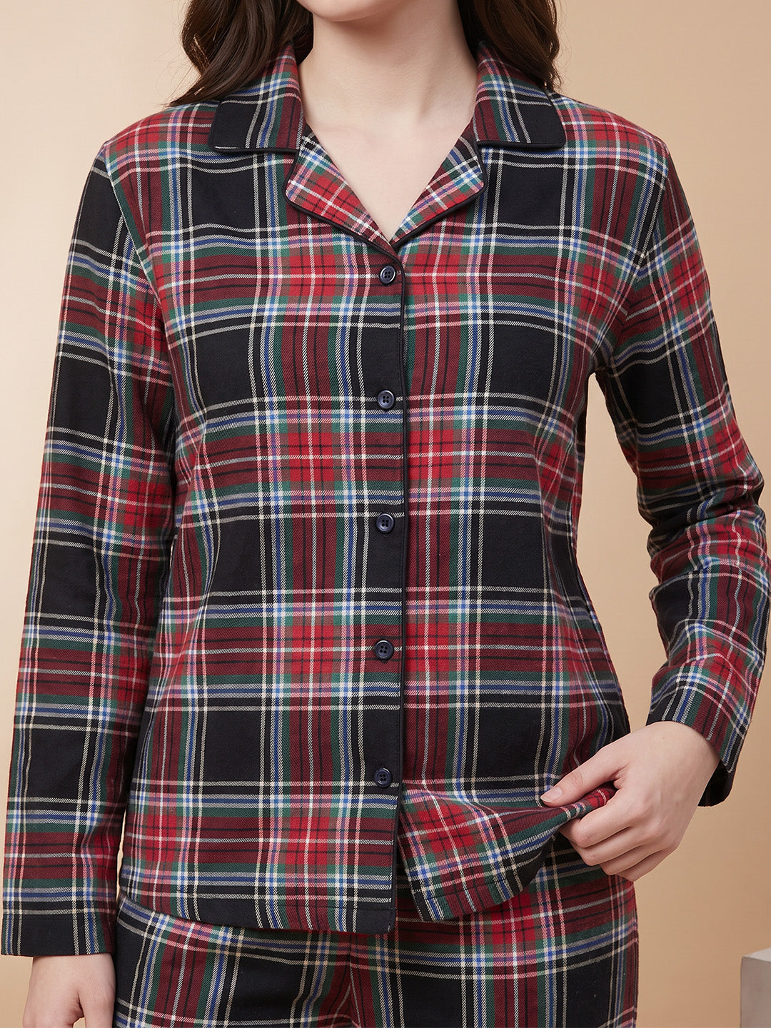 Multicolor Checkered Flannel Flannel Night Suit