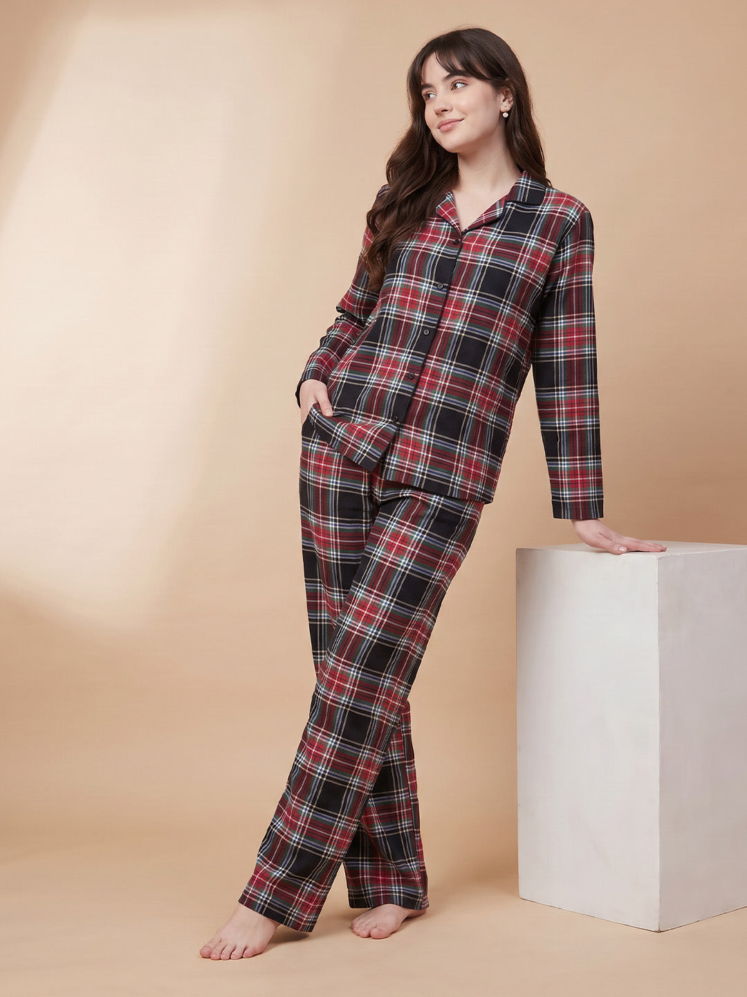 Multicolor Checkered Flannel Flannel Night Suit