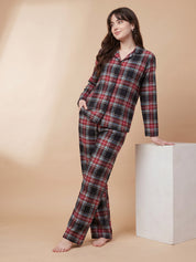Multicolor Checkered Flannel Flannel Night Suit