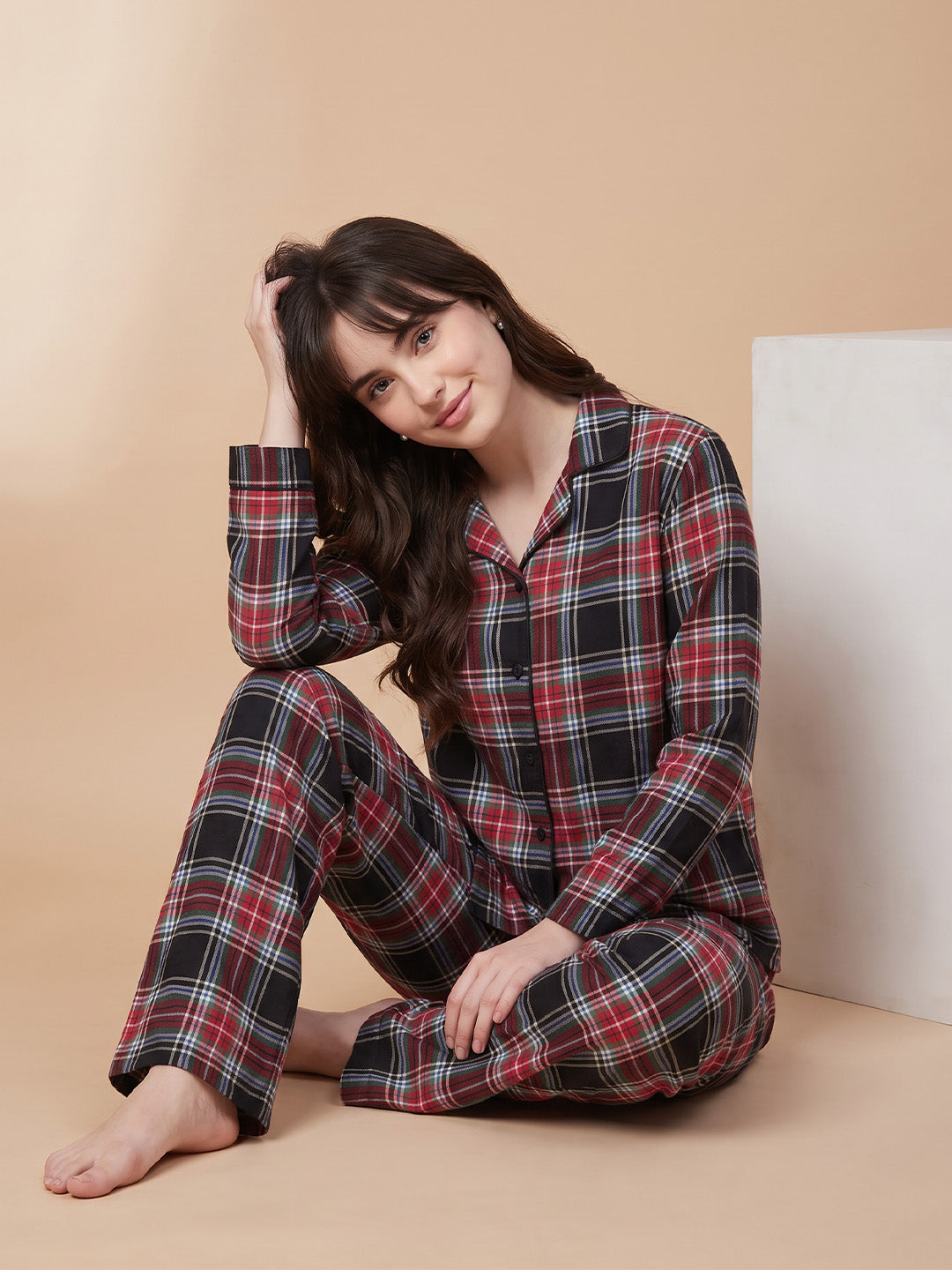 Multicolor Checkered Flannel Flannel Night Suit